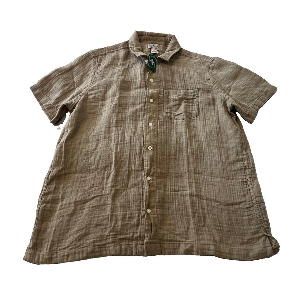 L.L.Bean Men's Cloud Gauze Shirt Short-Sleeve Slightly Fitted Untucked Fit Beige